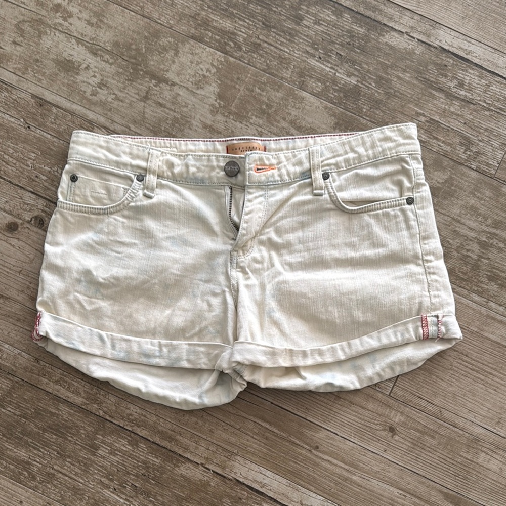 7 For All Mankind White Jean Shorts Distressed Mid-Thigh